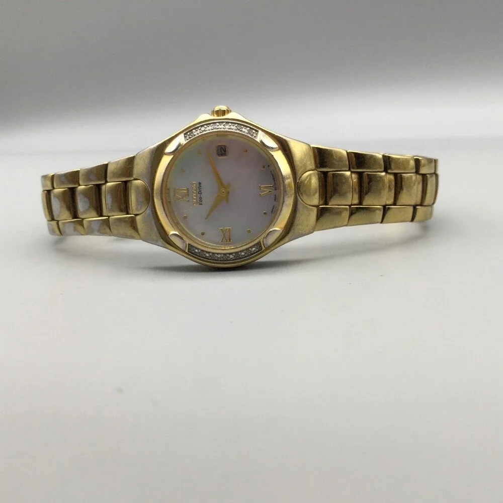 Citizen Eco-Drive Womens Watch 26mm MOP Dial Gold Tone Diamond Accent Bezel